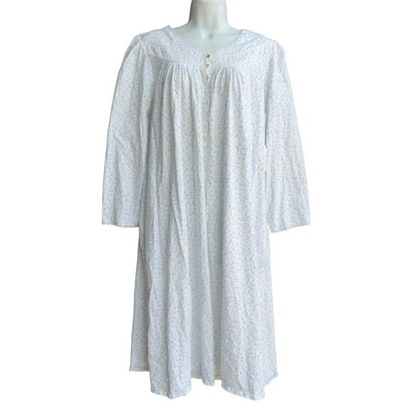 Eileen West Floral Nightgown Women's L Long Sleeve Cotton Classic Romantic - Picture 1 of 6